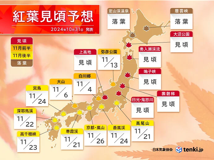 2024日本銀杏＆紅葉賞楓時間表/紅葉預測